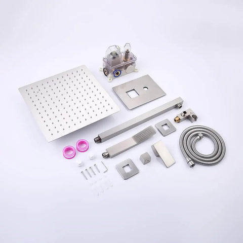 Wall Mounted Shower System With 12 Inch Rainfall Shower Head And Handheld Combo Brushed Nickel Finish Fingerprint Resistant Includes