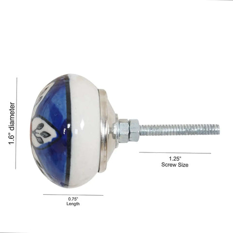 Side view of Assorted Ceramic Cabinet Knobs Set Of 12 With Chrome Hardware showing blue design, 1.6-inch diameter.