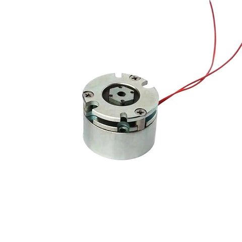 EFZRZYJ TQMB1-0.3 micro galvanic electromagnetic brake, metal round housing with red wires, front view.