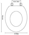 Design schematic of Premium Slow Close Toilet Seat With Soft Closing Lid And Durable Adjustable Hinges, dimensions shown.