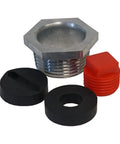 4 Inch Cast Iron Well Seal Cap With Split Top Plate And 1 Inch Drop Pipe for 4 Inch Well Casing, shown with components