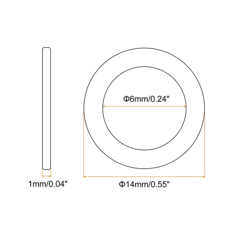 Brass Flat Washers M6 Set, 14mm OD, 1mm Thick, 100 Pack, Rust-Resistant Seal Rings For Screws Bolts Nuts, Great For Auto, Marine, And DIY Projects Everyday Use diagram