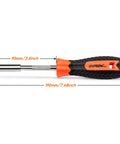 Security Torx Bit Set With Magnetic One Quarter Inch Driver handle showing dimensions, orange and black grip design, 7.48 inches long