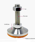 Badass Heavy Duty Adjustable Leveling Feet With M14 Threaded Lifting Nuts And Thick Carbon Steel Base Pads close-up showing nut, screw, and rubber base.