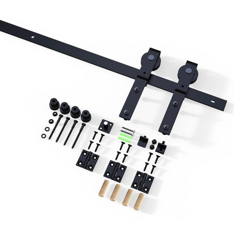 52 Inch Bi Folding Sliding Barn Door Hardware Kit For Two Doors With J Shape Hangers Fits 46 Inch Door Opening, steel components