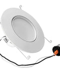 Totally Adjustable 5 6 Inch LED Retrofit Downlight Gimbal with wires and mounting clips for ceiling installation.