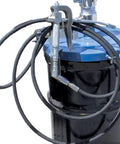 Heavy Hitter Air Operated Portable Grease Unit For 16 Gallon Containers With 50 To 1 Pump Ratio And 70 To 110 Psi Output, hoses attached.