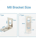 Diagram showing M8 L and I type mounting brackets in silver finish for L Shaped And I Type Mounting Bracket Set For M8 M12 M18 Iron Construction