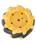 Mecanum wheel, 3.1in/80mm, yellow ABS body with black rubber rollers for DIY robotics