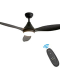 52 Inch Black Ceiling Fan With Remote And Light, Dope Modern Three Blade Fixture For Bedroom Living Room Dining Room And Patio
