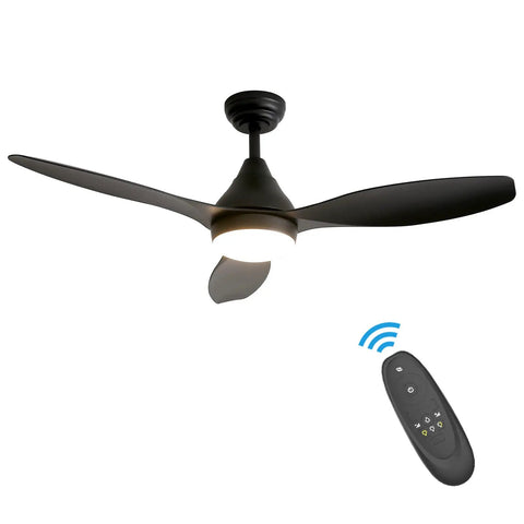 52 Inch Black Ceiling Fan With Remote And Light, Dope Modern Three Blade Fixture For Bedroom Living Room Dining Room And Patio