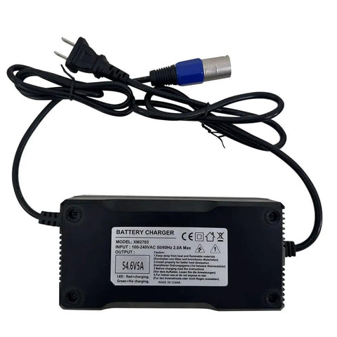 54.6V 5A Power Supply Adapter Charger For 13S 48V Lithium Li Ion Battery Pack With 3 Pin XLR Connector 110 To 240V AC Input Red Green Charge Indicator Overvoltage Protection Fast Stable Charge For E Bikes And Power Tools