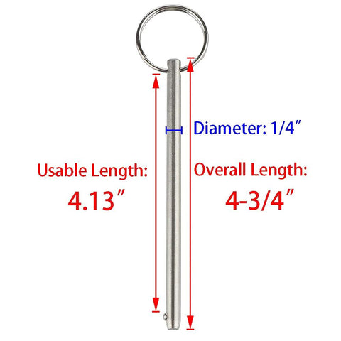 Two-pack stainless steel quick-release pin for Bimini top; 1/4-inch diameter, 4.75-inch overall length