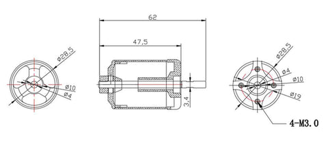 Technical diagram of 70mm EDF Ducted Fan RC Jet With 3400KV Brushless Motor 4S Or 3S Ready showing dimensions and measurements.
