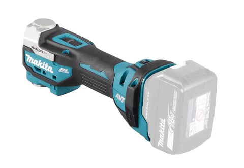Cordless 18V Li-Ion Brushless Oscillating Multi-Tool For Dope Cuts And Gnarly Sanding, shown at angle with tool-less clamp