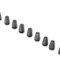 Pro ER8 9 Piece Collet Set For CNC Milling And Lathe Tools Ranging From 1 To 5mm High Speed Steel Precision machined collets arranged in a line.