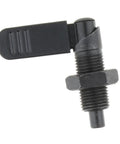 Rock Solid Retractable Indexing Plunger With L Shape Pull Handle Fine Thread Quick Release Pin Case Hardened Carbon Steel Zinc Finish Pro Grade Tool Box Staple For Tight Spaces M16 X 8Mm side view of indexing plunger with pull handle.