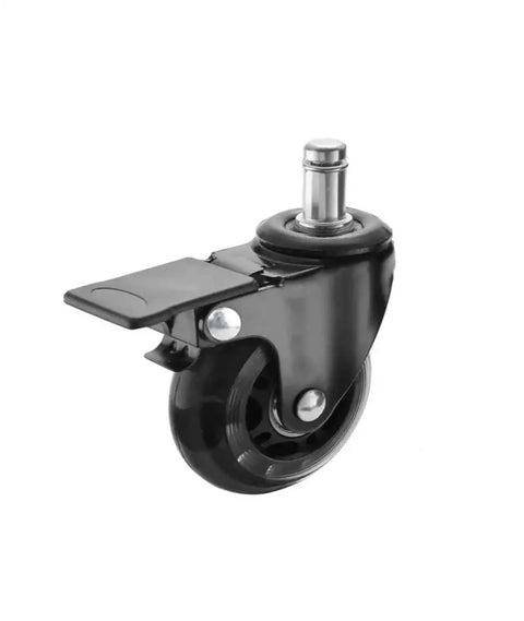 Close-up of Five Pack Black 2.5 Inch PU Transparent Office Chair Caster Wheels With 11mm Stem M11 Universal Brakes For Small Furniture Replacement Set