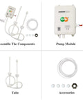 Components of Water Dispenser Pump System for 5 Gallon Bottle with 110V US Plug, 20ft Hose, showing pump module and tubes.