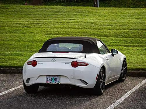 Stubby Antenna For Mazda Miata 2006-2026, 3.8 Inch Short Antenna Replacement, shown on white Mazda Miata parked outdoors