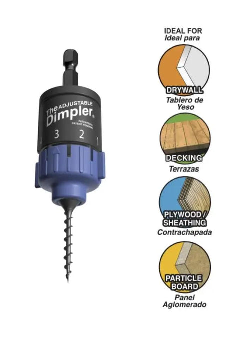 Adjustable Drywall Bit And Screw Gun Attachment with drill compatibility chart for drywall, decking, plywood, particle board