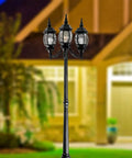 Three Light Riviera Outdoor Post Lantern With Clear Beveled Glass Shades, 84.5 Inch White Exterior Post Light For Pathway Or Yard