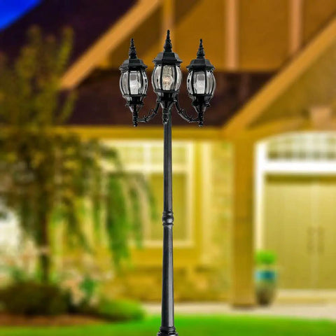 Three Light Riviera Outdoor Post Lantern With Clear Beveled Glass Shades, 84.5 Inch White Exterior Post Light For Pathway Or Yard