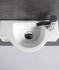 Top view of Compact White Ceramic Washbasin And Faucet Combo For Small Bathrooms, Wall Mount Sink Set With Chrome Pop Up Drain