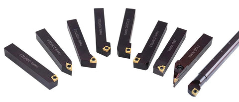 Accusize 3/4 inch shank nine-piece indexable turning and boring tool set with TiN-coated C6 inserts for steel