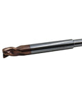 Side view of router end mill bit: copper-coated 3-flute carbide tip, 5/16 inch diameter, ZRN coating for aluminum