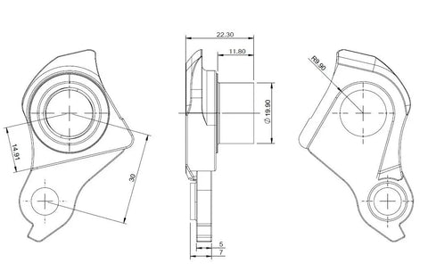 Technical drawing of Universal Derailleur Hanger For Mountain Bikes UDH Compatible With SRAM UDH Standard Replacement Part