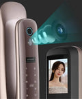 No Sweat Smart Door Lock With Fingerprint Access App Remote Control and Live View showing keypad and camera for guest monitoring.