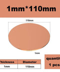 Heavy Duty Solid Copper Round Disc With 110mm Diameter And 1mm Thickness For CNC Machining and Electrical Wiring, shown with dimensions.