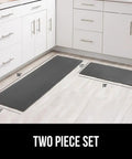 2 Pack Cushioned Kitchen Floor Mats, 17x29 and 17x59, Waterproof and Stain Resistant, Half Inch Thick Anti Fatigue Mat for Standing Desk, Ergonomic Foam Support, Charcoal in kitchen setting.