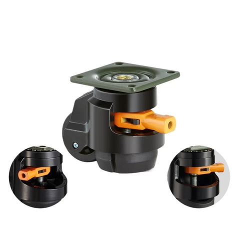 Heavy Duty Swivel Caster Wheels 4 Pack With Quick Adjust Leveling Feet showing durable nylon mechanism and mounting plate detail