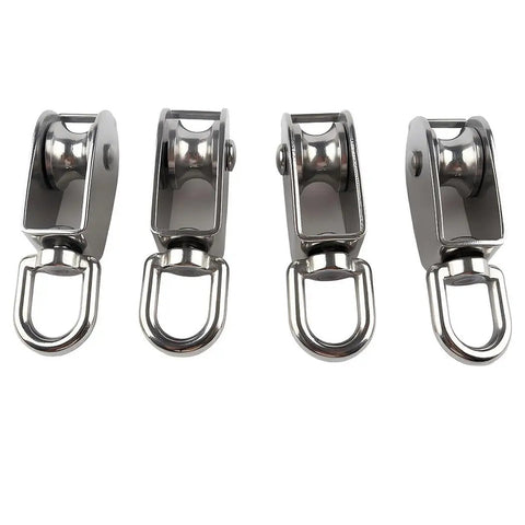 4 Pack M25 Stainless Steel Single Pulley Blocks For Lifting And Towing, 330 Lb Working Load Limit Snatch Blocks, dual line setup