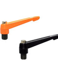 Professional Grade Tough As Nails Adjustable Clamping Handle Lever in orange and black, showing durable metal knobs for workshop use.