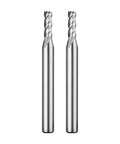 Front view of two 8mm HSS end mills with straight shanks, 4-flute, center-cutting for slot and keyway milling