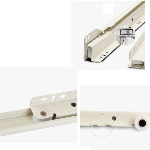 Rock Solid Heavy Duty Drawer Slide Rails For Wooden Cabinets And Dressers Two Piece Full Extension Hardware showing durable white coating details.