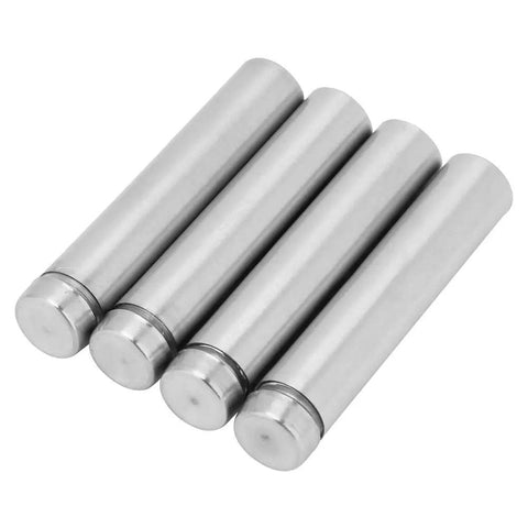 Stainless Steel Glass Standoff Kit 4 Pack Durable Hollow Design 12mm Diameter by 60mm Long for Glass Wall Displays Self Tapping Screws Included Easy Install Slick Pro Grade Display Hardware, four stainless steel standoffs