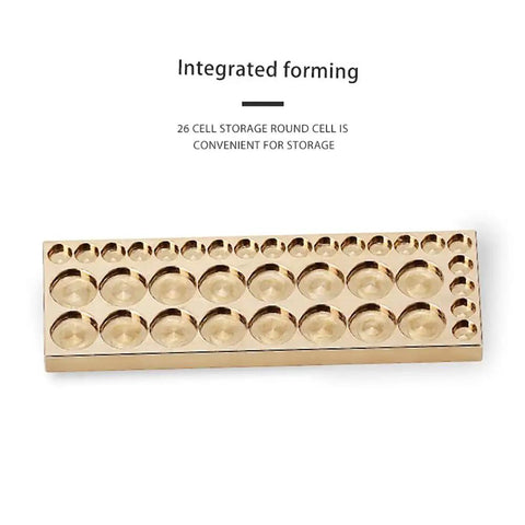Heavy Duty Top Shelf Pure Copper Watchmaker Repair Tray With Thirty Six Precision Compartments For Organizing Micro Screws Eyeglass Frames And Smartphones Kit, featuring 26 round storage cells.