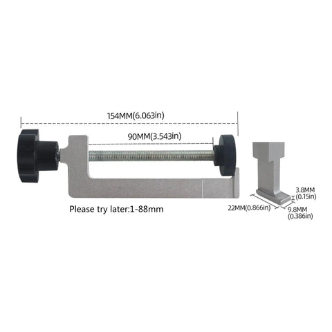 Adjustable Aluminum Clamp For Table Guide And Woodworking, Rock Solid Grip with measurements and details view