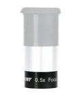 Close-up of 0.5x Focal Reducer for 1.25 Inch Eyepieces with full multi-coating, showing metal body and size for telescopes.