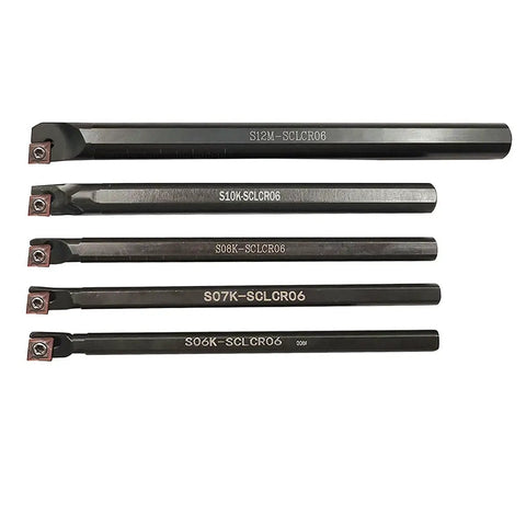 5-Piece Lathe Indexable Internal Boring Bar Set And Lathe Turning Tools Holder Kit With S06K S07K S08K S10K S12M SCLCR06 in a row