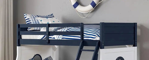 Twin Over Full Bunk Bed With Attached Ladder Upper Bed Rails Lock Joint Safety System Slat Kit Included Blue White