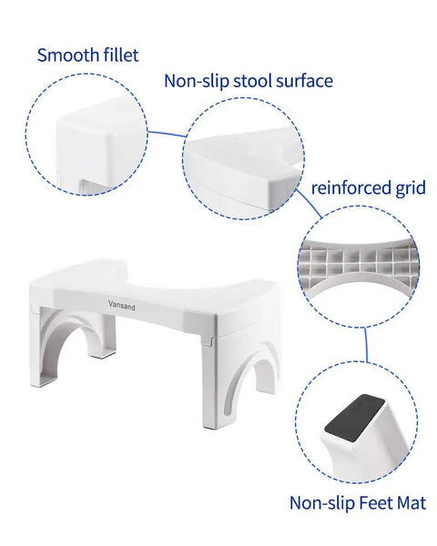 Foldable Toilet Stool Foot Rest Made For Real Squat Posture 7.5 Inch White Bathroom Hack To Ease Straining With Sturdy ABS Build