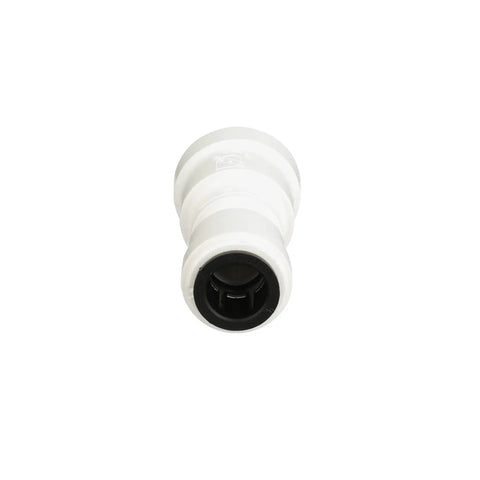 AquaLock One Half Inch CTS To Three Eighths Inch OD Reducing Union Coupling With O Ring Lead Free Polysulfone Quick Push To Connect Tool Free Installation For Copper CPVC PEX And CTS Tubing, front view