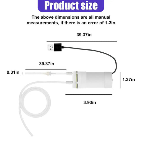 Dimensions of Heavy Duty Oil Extractor Pump With 5V Portable Electric Fluid Siphon and Extended Hose for quick engine oil swaps.
