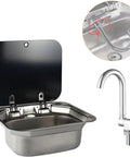 Premium RV Sink Faucet with Spotless Chrome Finish Heavy Duty 360 Swivel Marine Cold Water Tap Compact Deck Mount with stainless steel sink.