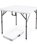 34 Inch Square Folding Card Table Portable Utility Dining Table Heavy Duty HDPE White Plastic Foldable With Carrying Handle
